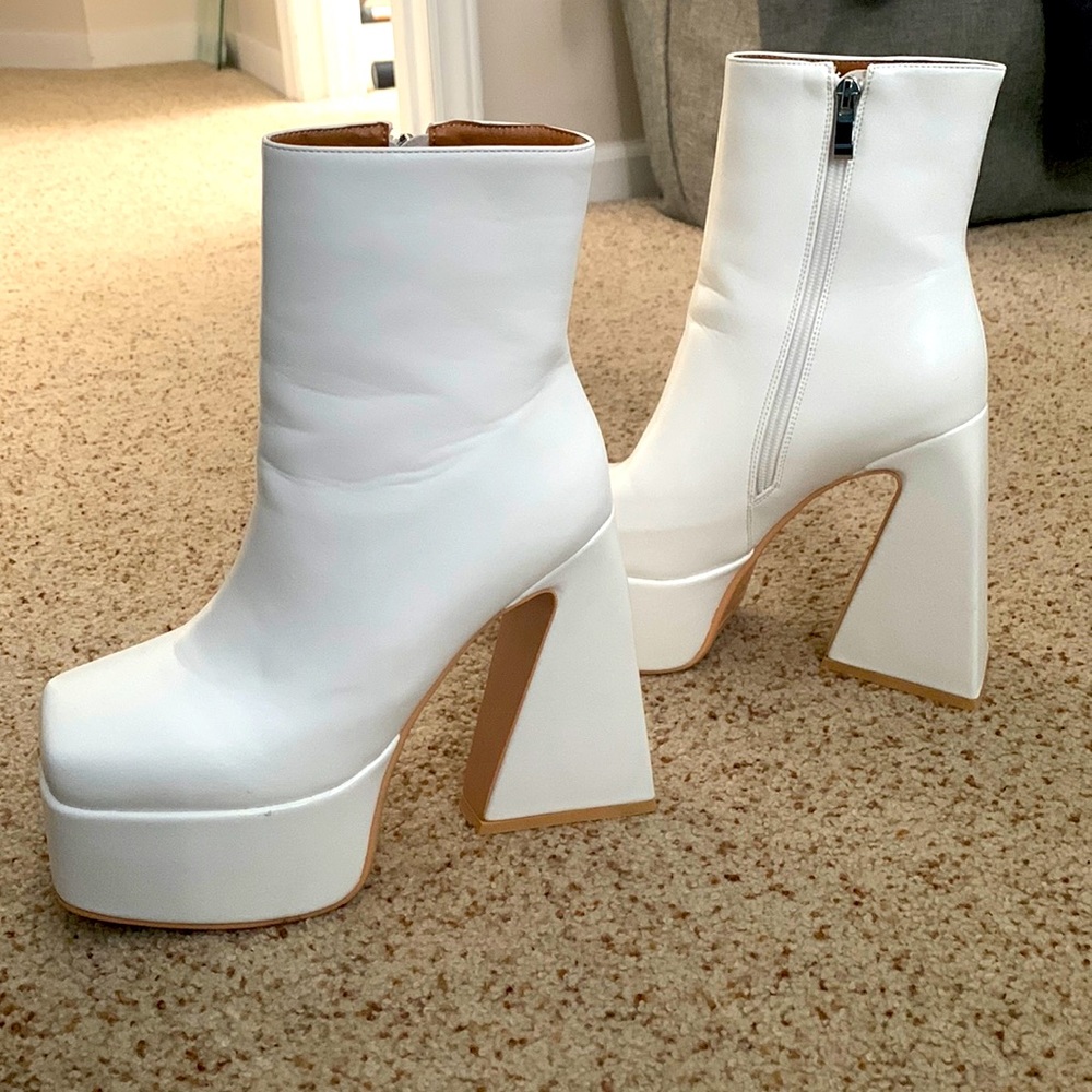 White chunky heels